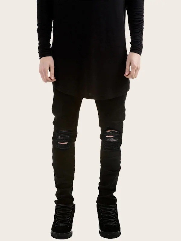 Crne traperice za mršavljenje, najlakše za usklađivanje, poderane, trend 2025., modne muške traperice Xintang Denim, sve na veliko