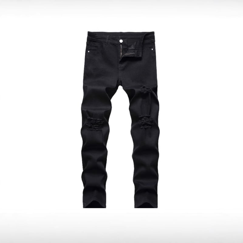 Blugi negri slăbire, cei mai ușori pentru asortare, rupți, tendință 2025, blugi pentru bărbați la modă, Xintang Denim, toți en-gros