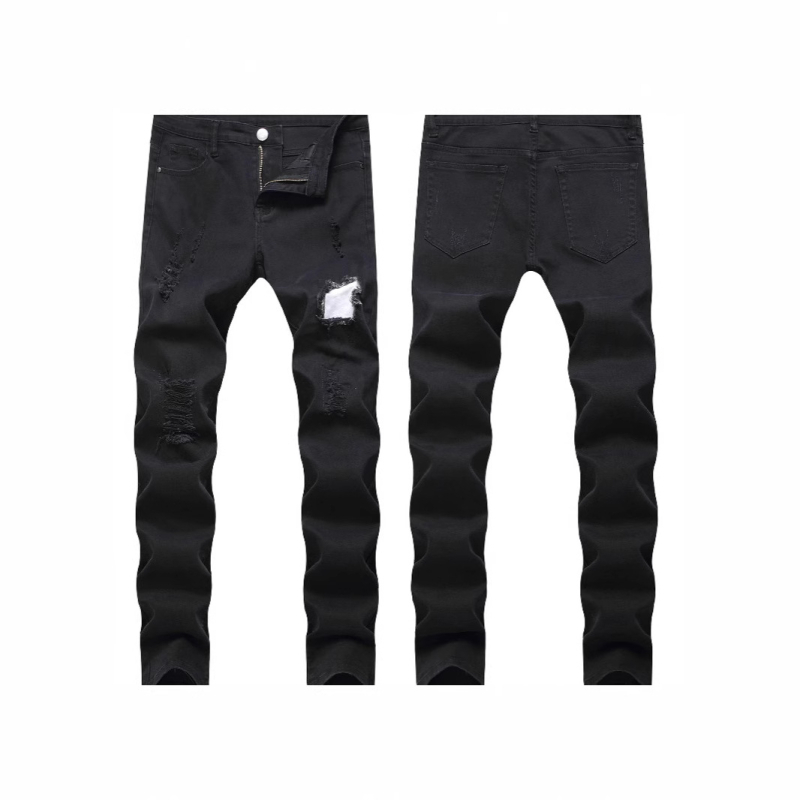 Crne traperice za mršavljenje, najlakše za usklađivanje, poderane, trend 2025., modne muške traperice Xintang Denim, sve na veliko