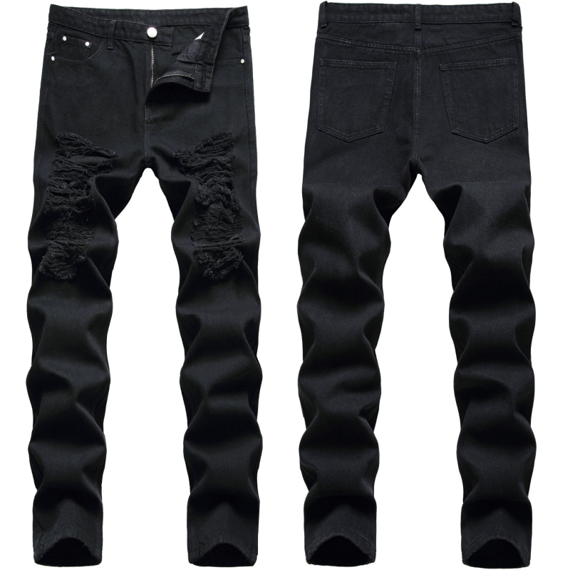 Crne traperice za mršavljenje, najlakše za usklađivanje, poderane, trend 2025., modne muške traperice Xintang Denim, sve na veliko