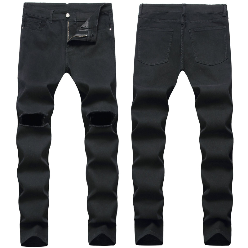 Crne traperice za mršavljenje, najlakše za usklađivanje, poderane, trend 2025., modne muške traperice Xintang Denim, sve na veliko