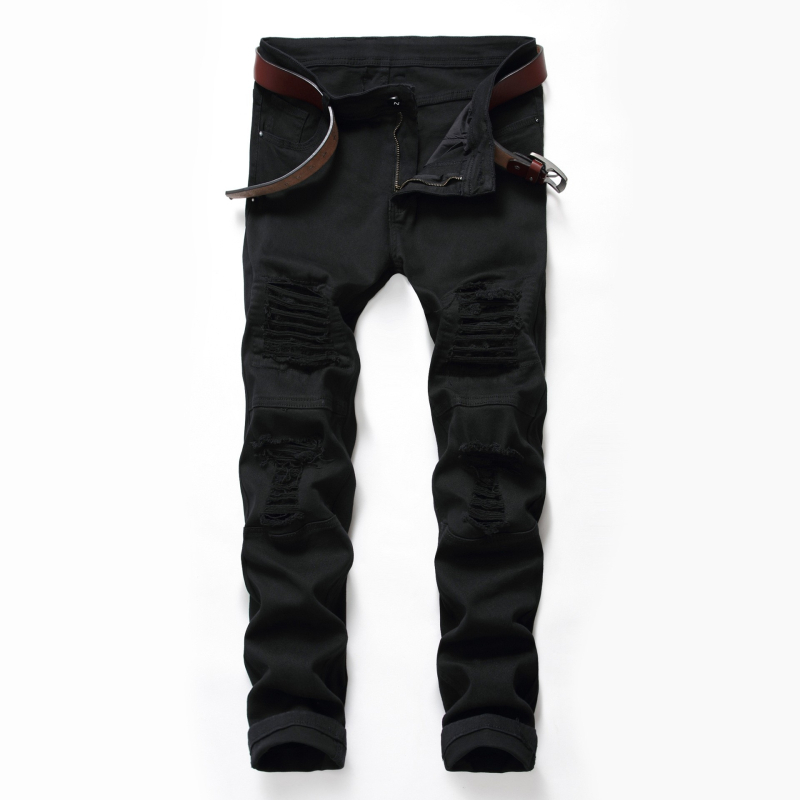 Crne traperice za mršavljenje, najlakše za usklađivanje, poderane, trend 2025., modne muške traperice Xintang Denim, sve na veliko