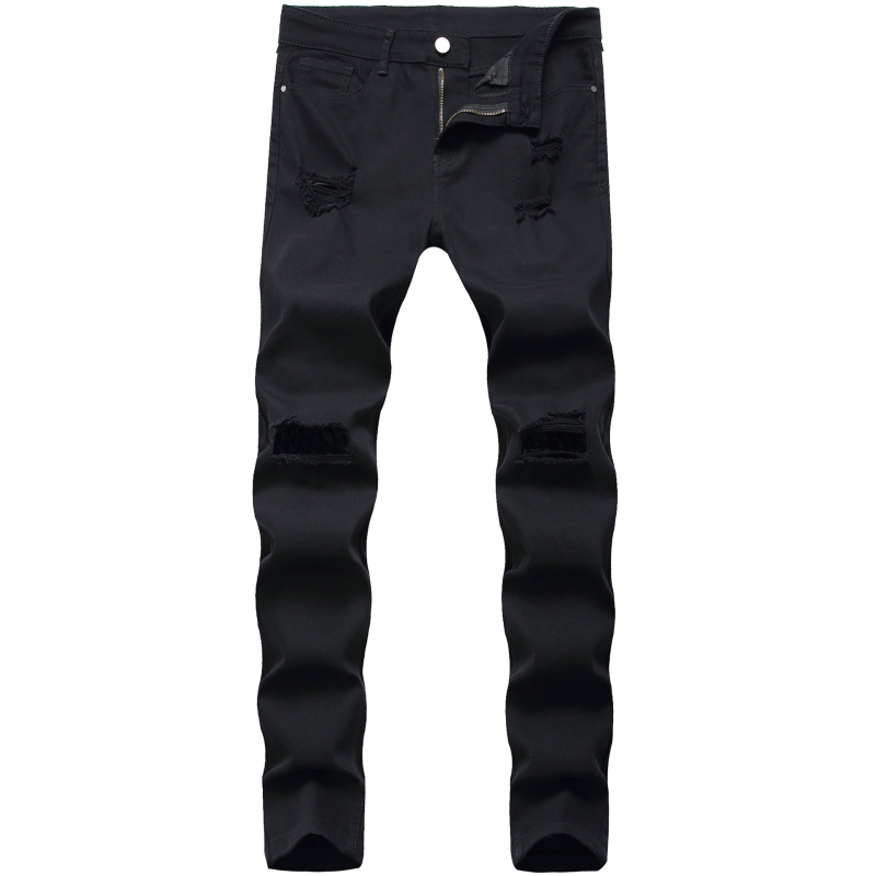 Crne traperice za mršavljenje, najlakše za usklađivanje, poderane, trend 2025., modne muške traperice Xintang Denim, sve na veliko