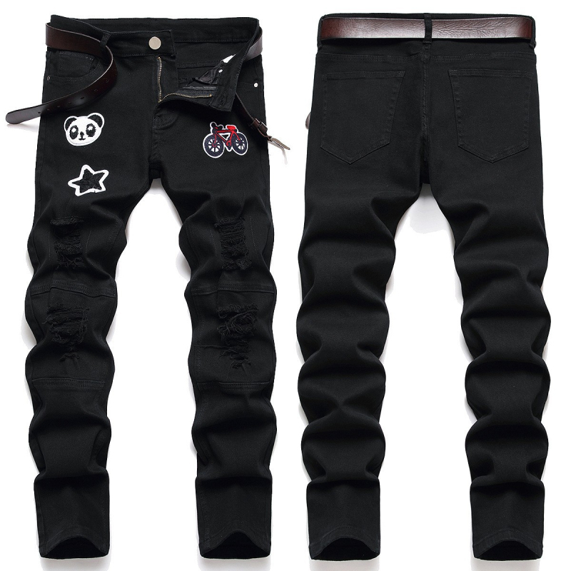 Crne traperice za mršavljenje, najlakše za usklađivanje, poderane, trend 2025., modne muške traperice Xintang Denim, sve na veliko