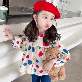 Cămăși pentru fete primăvară și toamnă 2025 haine noi pentru copii cu mânecă lungă la modă de primăvară, cămăși babydoll în stil coreean, topuri pentru bebeluși la modă, primăvară