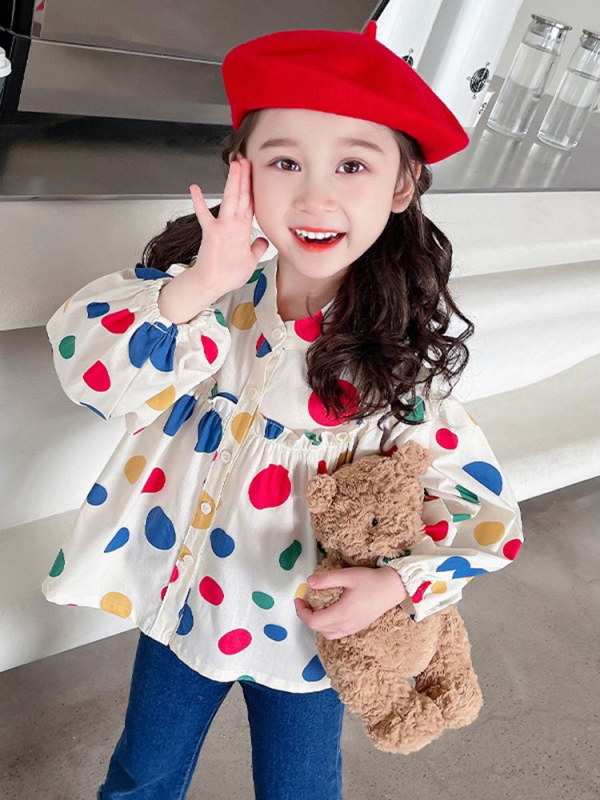 Cămăși pentru fete primăvară și toamnă 2025 haine noi pentru copii cu mânecă lungă la modă de primăvară, cămăși babydoll în stil coreean, topuri pentru bebeluși la modă, primăvară