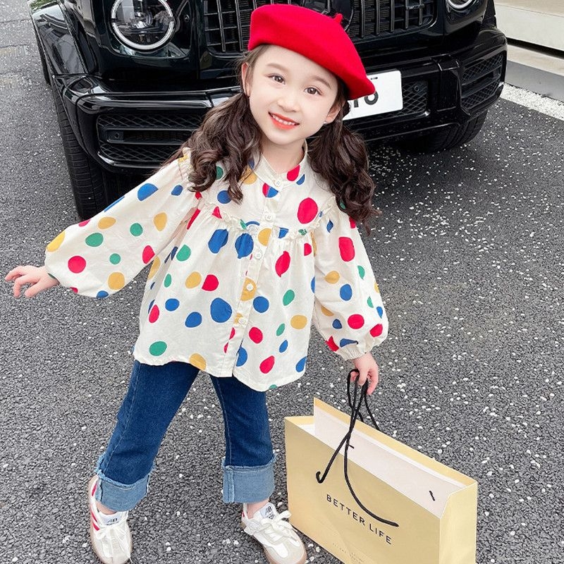 Cămăși pentru fete primăvară și toamnă 2025 haine noi pentru copii cu mânecă lungă la modă de primăvară, cămăși babydoll în stil coreean, topuri pentru bebeluși la modă, primăvară