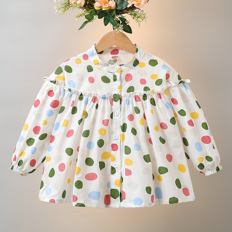 Cămăși pentru fete primăvară și toamnă 2025 haine noi pentru copii cu mânecă lungă la modă de primăvară, cămăși babydoll în stil coreean, topuri pentru bebeluși la modă, primăvară
