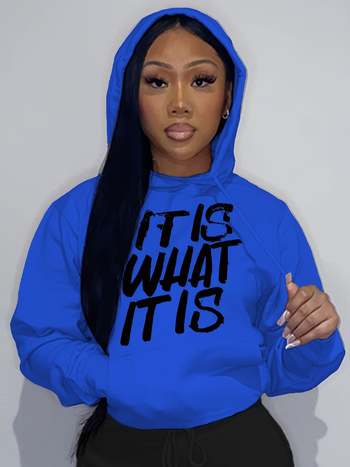 Hanorac cu șnur și imprimeu cu litere, hanorac cu mânecă lungă și umăr, îmbrăcăminte pentru femei, albastru, roz, alb, negru