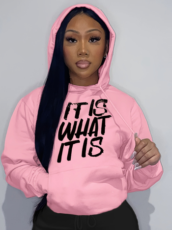 Hanorac cu șnur și imprimeu cu litere, hanorac cu mânecă lungă și umăr, îmbrăcăminte pentru femei, albastru, roz, alb, negru