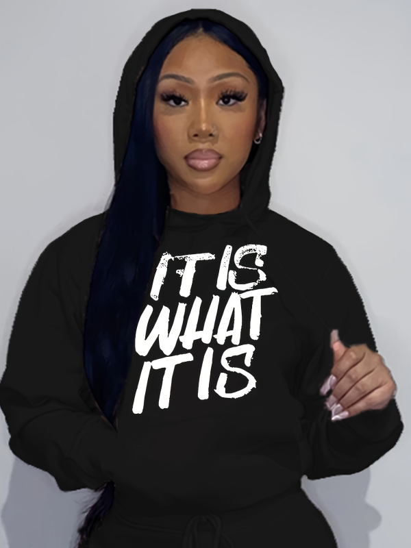 Hanorac cu șnur și imprimeu cu litere, hanorac cu mânecă lungă și umăr, îmbrăcăminte pentru femei, albastru, roz, alb, negru