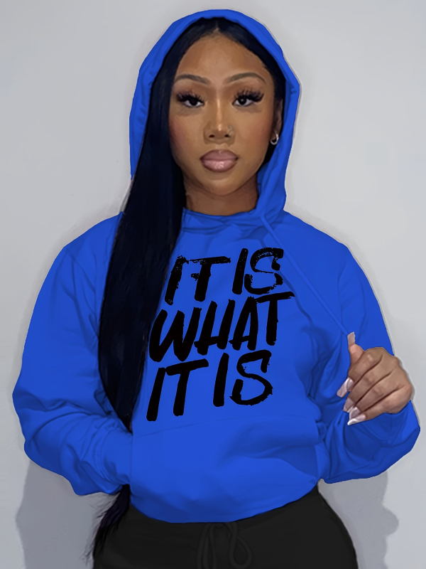 Hanorac cu șnur și imprimeu cu litere, hanorac cu mânecă lungă și umăr, îmbrăcăminte pentru femei, albastru, roz, alb, negru