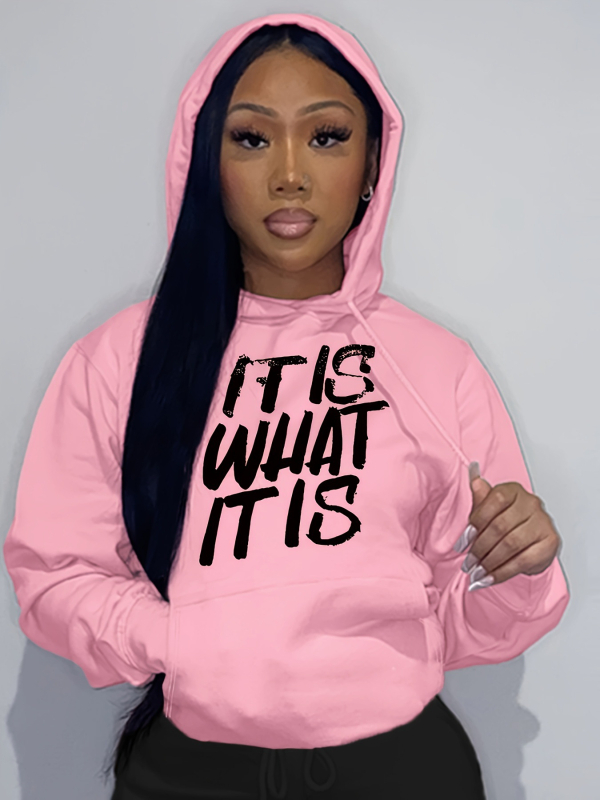 Hanorac cu șnur și imprimeu cu litere, hanorac cu mânecă lungă și umăr, îmbrăcăminte pentru femei, albastru, roz, alb, negru