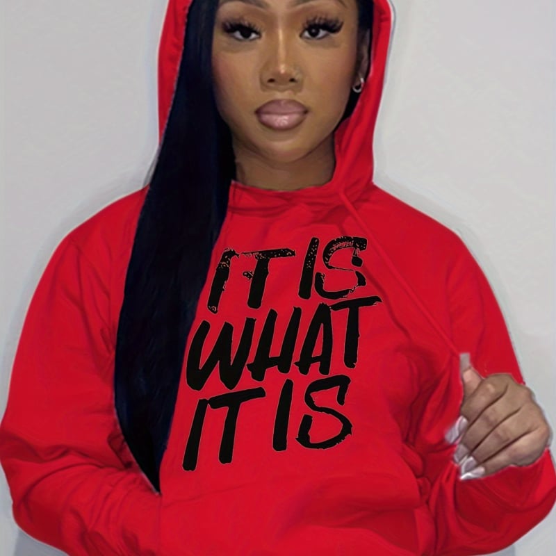 Hanorac cu șnur și imprimeu cu litere, hanorac cu mânecă lungă și umăr, îmbrăcăminte pentru femei, albastru, roz, alb, negru