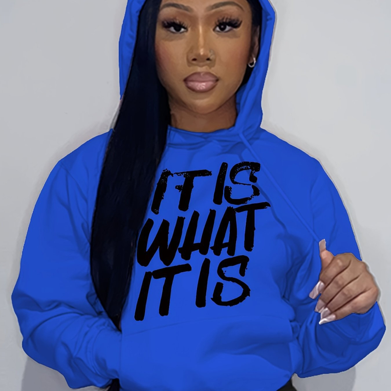 Hanorac cu șnur și imprimeu cu litere, hanorac cu mânecă lungă și umăr, îmbrăcăminte pentru femei, albastru, roz, alb, negru