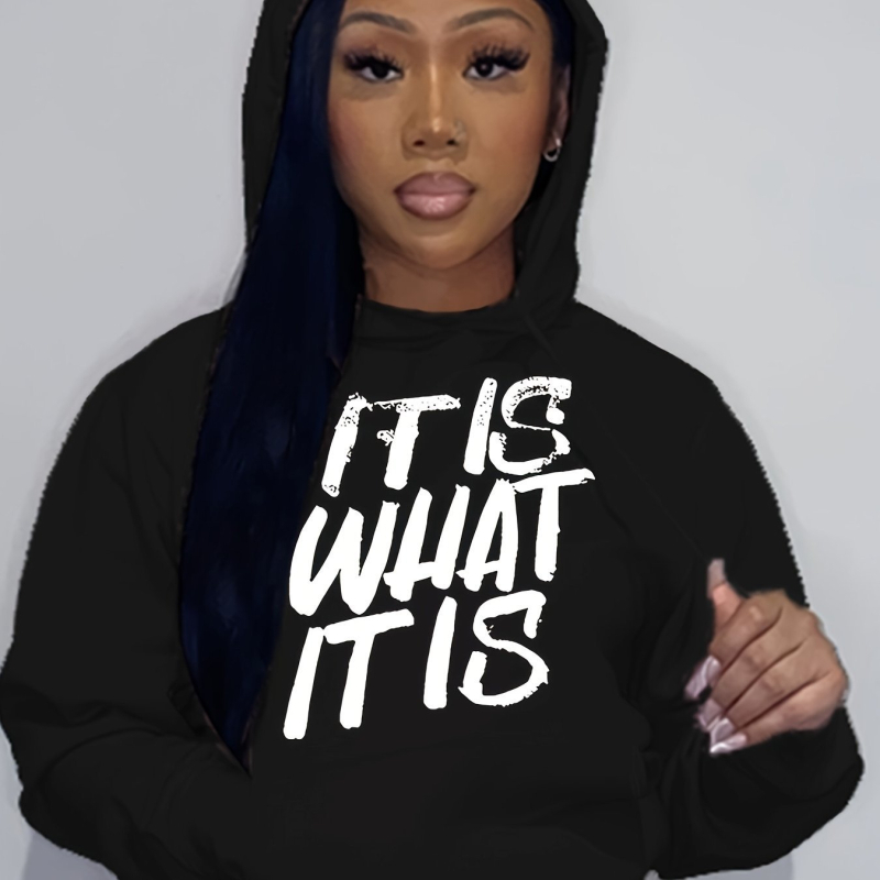 Hanorac cu șnur și imprimeu cu litere, hanorac cu mânecă lungă și umăr, îmbrăcăminte pentru femei, albastru, roz, alb, negru