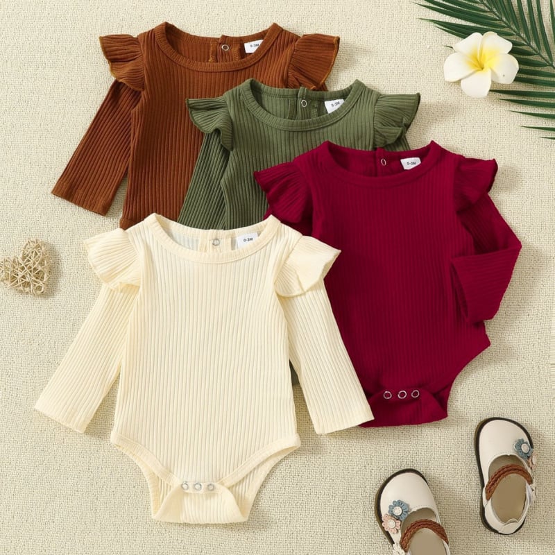 Salopetă triunghiulară cu mânecă lungă și bumbac pentru bebeluși, primăvară și toamnă, nouă, populară, de culoare solidă, cu mânecă zburătoare, pentru fete, versatilă, din bumbac, pentru bebeluși, cu mânecă lungă