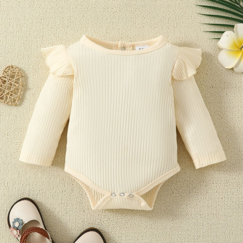 Salopetă triunghiulară cu mânecă lungă și bumbac pentru bebeluși, primăvară și toamnă, nouă, populară, de culoare solidă, cu mânecă zburătoare, pentru fete, versatilă, din bumbac, pentru bebeluși, cu mânecă lungă