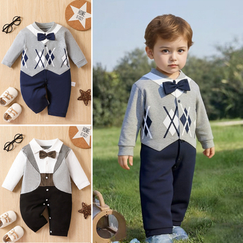 Βρεφικά Ρούχα Φθινοπωρινή Ολόσωμη Φόρμα Ανδρική Βρεφική Στολή Δύο Τεμαχίων Western Style Ψεύτικη με Μακρυμάνικο Παπιγιόν Hakka Εκατό Ημέρες Αναρρίχησης