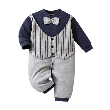 Βρεφικά Ρούχα Φθινοπωρινή Ολόσωμη Φόρμα Ανδρική Βρεφική Στολή Δύο Τεμαχίων Western Style Ψεύτικη με Μακρυμάνικο Παπιγιόν Hakka Εκατό Ημέρες Αναρρίχησης