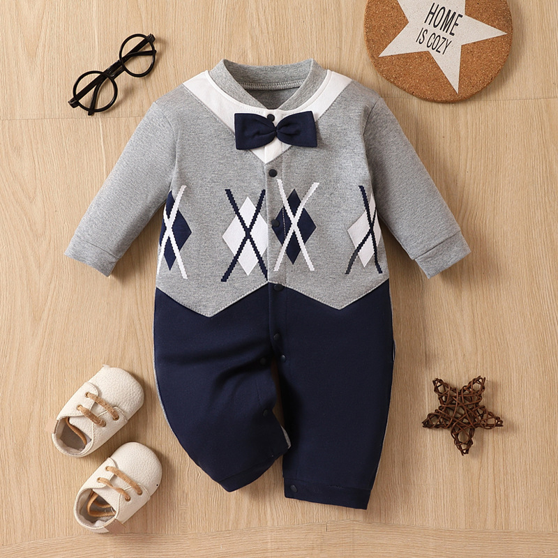 Βρεφικά Ρούχα Φθινοπωρινή Ολόσωμη Φόρμα Ανδρική Βρεφική Στολή Δύο Τεμαχίων Western Style Ψεύτικη με Μακρυμάνικο Παπιγιόν Hakka Εκατό Ημέρες Αναρρίχησης