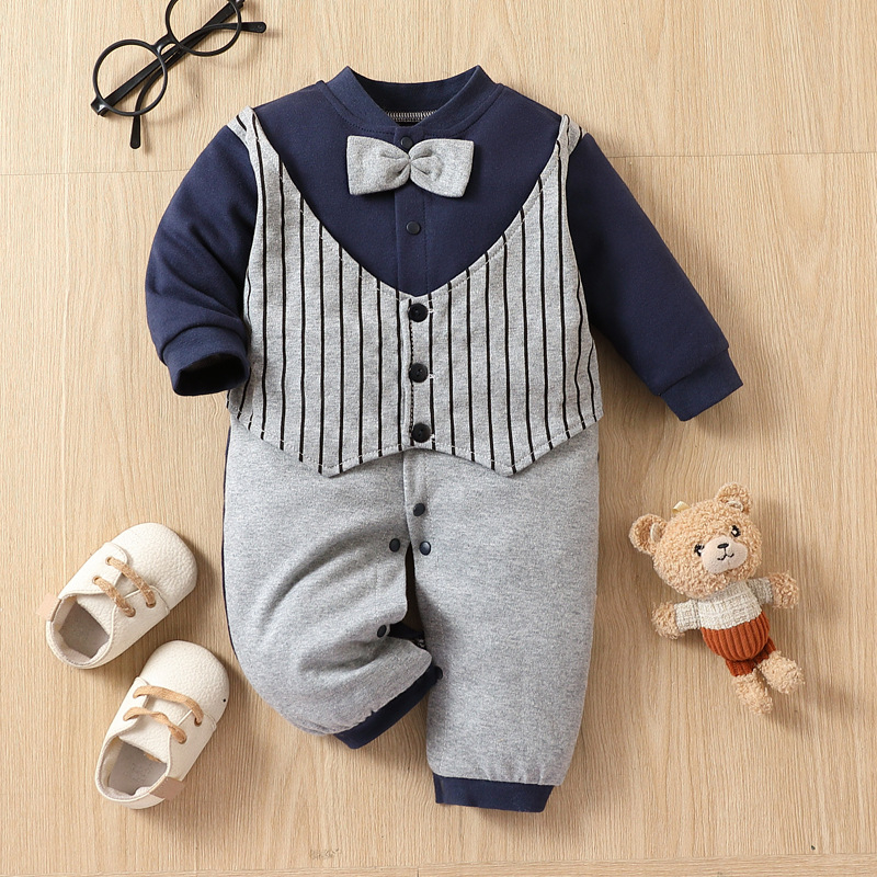 Βρεφικά Ρούχα Φθινοπωρινή Ολόσωμη Φόρμα Ανδρική Βρεφική Στολή Δύο Τεμαχίων Western Style Ψεύτικη με Μακρυμάνικο Παπιγιόν Hakka Εκατό Ημέρες Αναρρίχησης