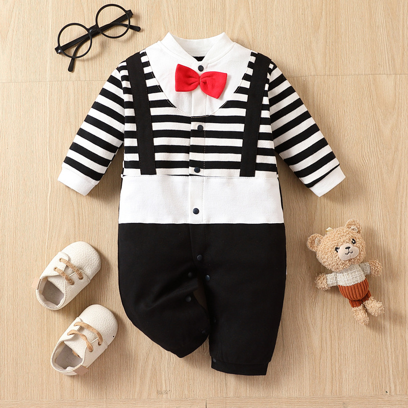 Βρεφικά Ρούχα Φθινοπωρινή Ολόσωμη Φόρμα Ανδρική Βρεφική Στολή Δύο Τεμαχίων Western Style Ψεύτικη με Μακρυμάνικο Παπιγιόν Hakka Εκατό Ημέρες Αναρρίχησης