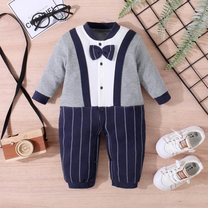 Βρεφικά Ρούχα Φθινοπωρινή Ολόσωμη Φόρμα Ανδρική Βρεφική Στολή Δύο Τεμαχίων Western Style Ψεύτικη με Μακρυμάνικο Παπιγιόν Hakka Εκατό Ημέρες Αναρρίχησης