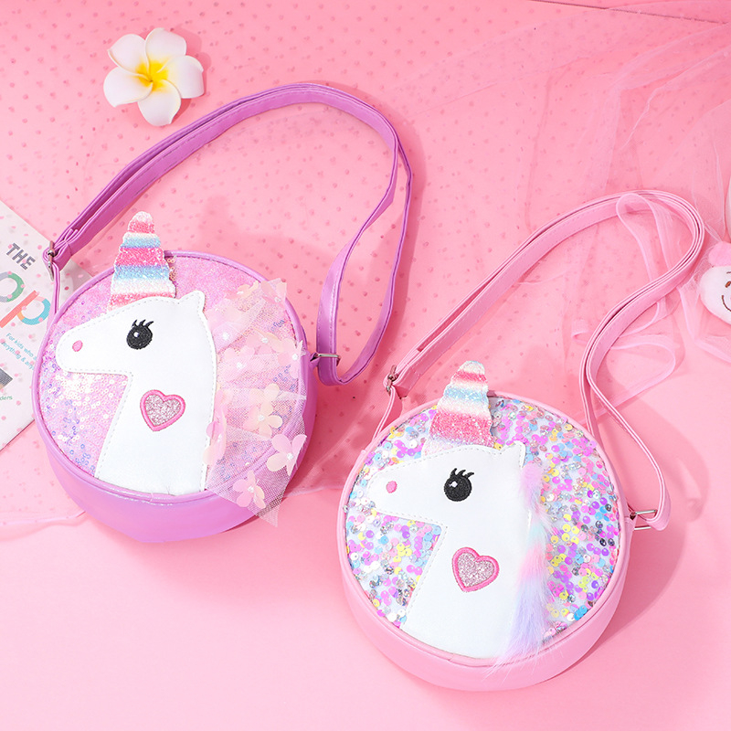 Nou studentă fată desen animat umăr geantă cu paiete unicorn crossbody bag sclipici curcubeu sclipici talie geantă pentru copii