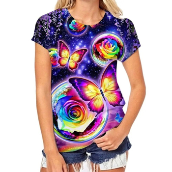 Tricou cu imprimeu 3D cu fluture din fabrică transfrontalieră, tricou pentru femei, top, modă casual pentru femei