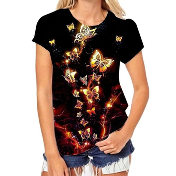 Διασυνοριακή Προμήθεια Εργοστασίου Πεταλούδα 3D Εκτυπωμένο Γυναικείο T-Shirt Μπλούζα Γυναικεία Μόδα Casual