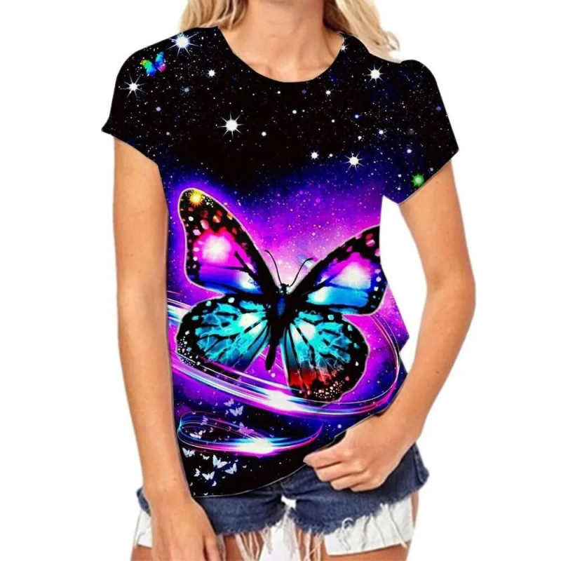 Tricou cu imprimeu 3D cu fluture din fabrică transfrontalieră, tricou pentru femei, top, modă casual pentru femei