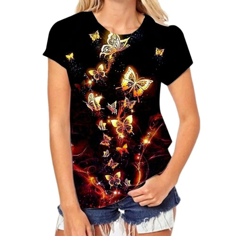 Tricou cu imprimeu 3D cu fluture din fabrică transfrontalieră, tricou pentru femei, top, modă casual pentru femei
