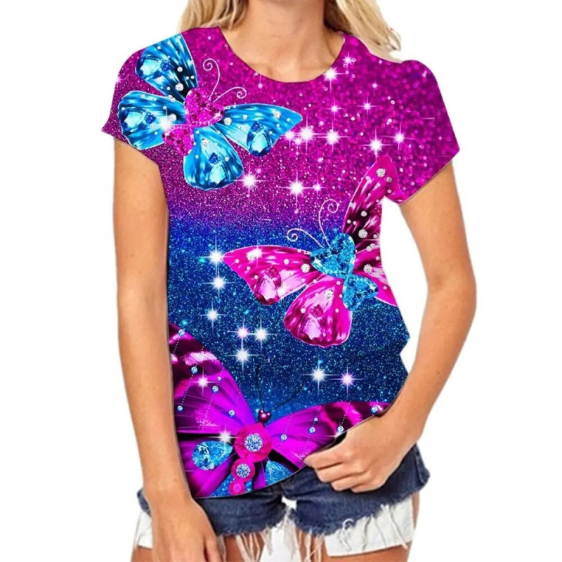 Tricou cu imprimeu 3D cu fluture din fabrică transfrontalieră, tricou pentru femei, top, modă casual pentru femei