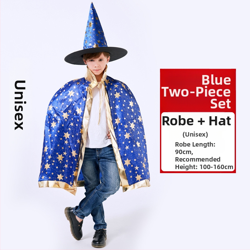 Helovīna kostīms 1. jūnija Bērnu dienas uzstāšanās kostīms Burvja apmetnis Raganas piecu zvaigžņu Helovīna apmetnis Mantija