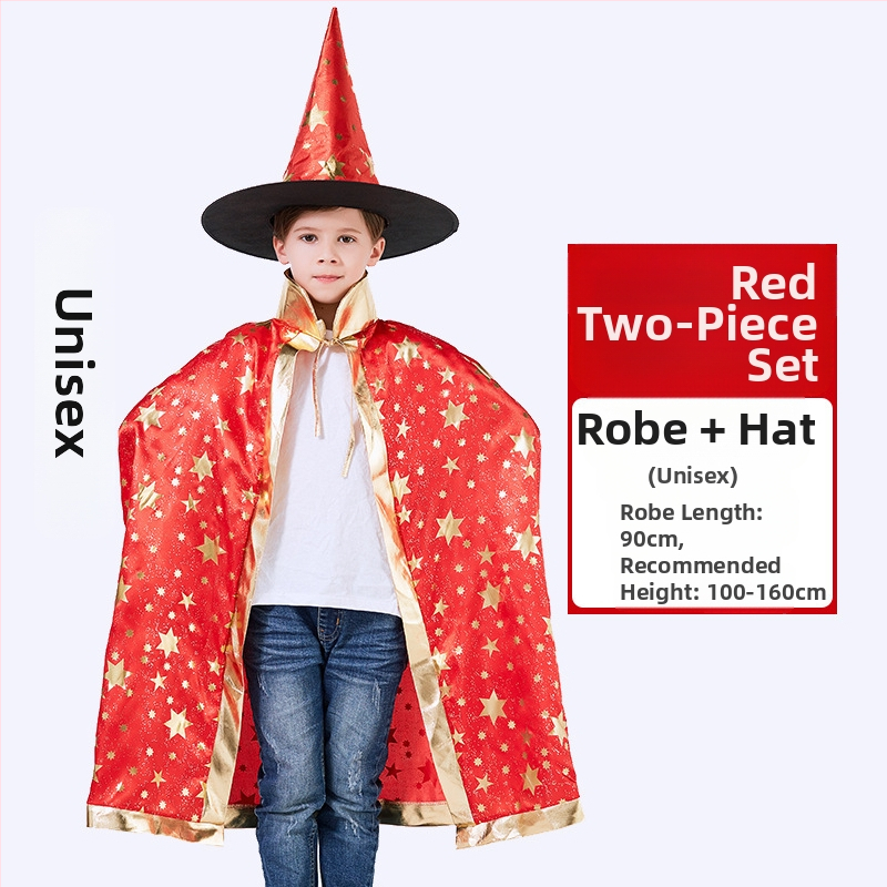 Helovīna kostīms 1. jūnija Bērnu dienas uzstāšanās kostīms Burvja apmetnis Raganas piecu zvaigžņu Helovīna apmetnis Mantija