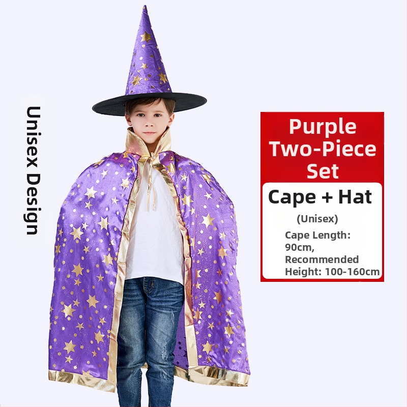 Helovīna kostīms 1. jūnija Bērnu dienas uzstāšanās kostīms Burvja apmetnis Raganas piecu zvaigžņu Helovīna apmetnis Mantija