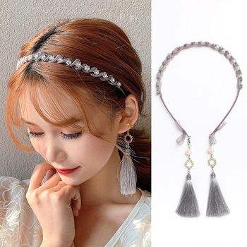 Kutais puošta galvos juosta su pakabuku moterims, rudens ir žiemos netikrų auskarų galvos juosta, fėjų miško stiliaus super fėjos plaukų segtukas, plaukų segtukas, pakabinama plaukų skylutė