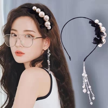 Kutais puošta galvos juosta su pakabuku moterims, rudens ir žiemos netikrų auskarų galvos juosta, fėjų miško stiliaus super fėjos plaukų segtukas, plaukų segtukas, pakabinama plaukų skylutė