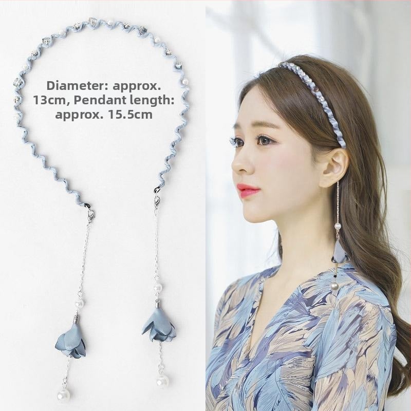 Kutais puošta galvos juosta su pakabuku moterims, rudens ir žiemos netikrų auskarų galvos juosta, fėjų miško stiliaus super fėjos plaukų segtukas, plaukų segtukas, pakabinama plaukų skylutė