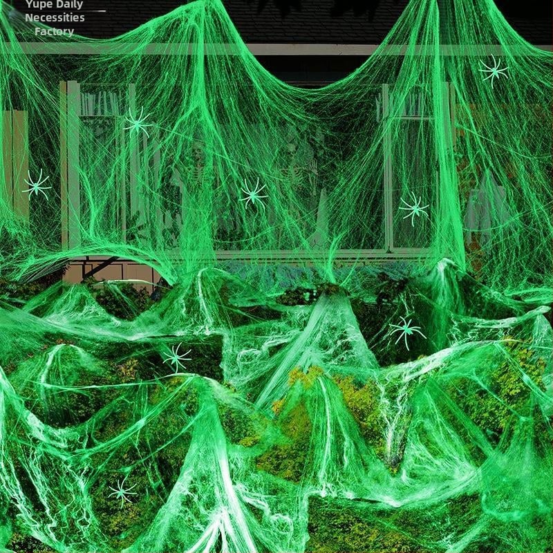 Pânză de păianjen luminos din bumbac, decorațiuni de Halloween, pânză de păianjen, mătase de păianjen, bumbac, păianjen luminos, bar, aspect recuzită