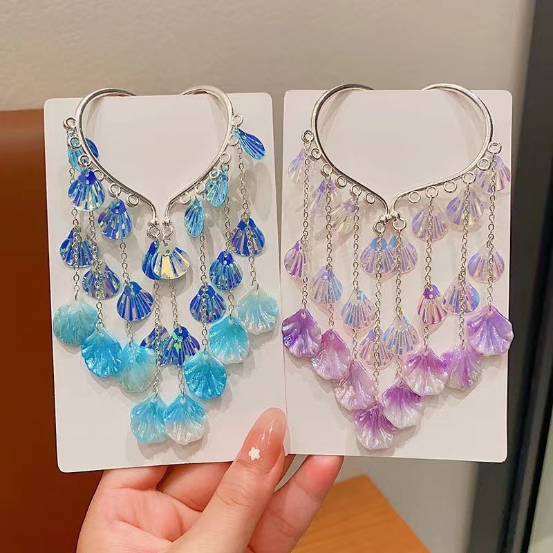 Nāriņas princeses mazuļa ausu āķis bērnu pērļu gliemežvāka matu aksesuāri meiteņu pušķīšu pieres ķēde super feju meiteņu galvassegas