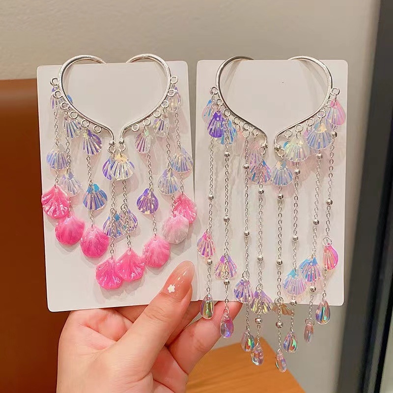 Nāriņas princeses mazuļa ausu āķis bērnu pērļu gliemežvāka matu aksesuāri meiteņu pušķīšu pieres ķēde super feju meiteņu galvassegas