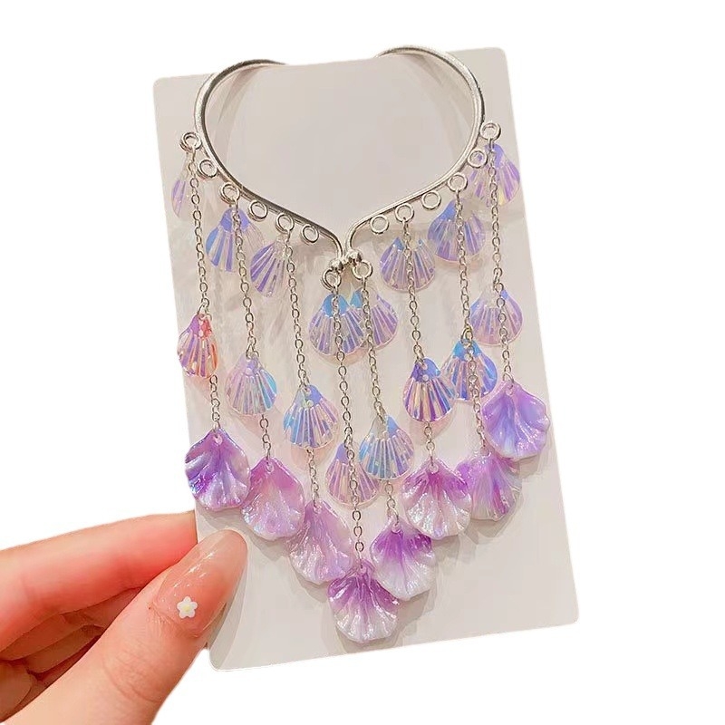 Nāriņas princeses mazuļa ausu āķis bērnu pērļu gliemežvāka matu aksesuāri meiteņu pušķīšu pieres ķēde super feju meiteņu galvassegas