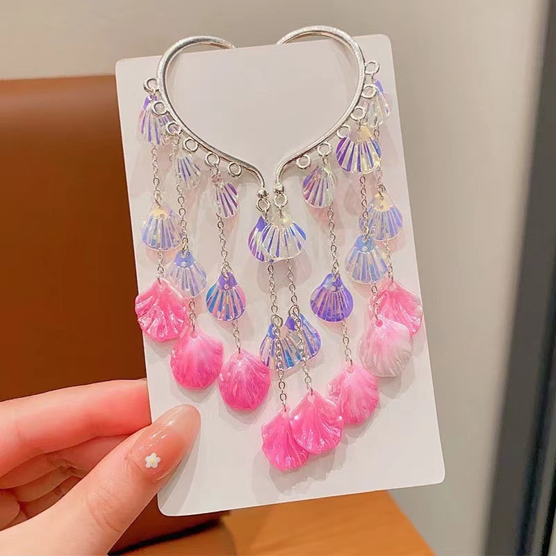 Nāriņas princeses mazuļa ausu āķis bērnu pērļu gliemežvāka matu aksesuāri meiteņu pušķīšu pieres ķēde super feju meiteņu galvassegas