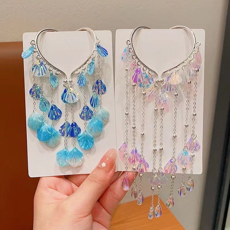 Nāriņas princeses mazuļa ausu āķis bērnu pērļu gliemežvāka matu aksesuāri meiteņu pušķīšu pieres ķēde super feju meiteņu galvassegas