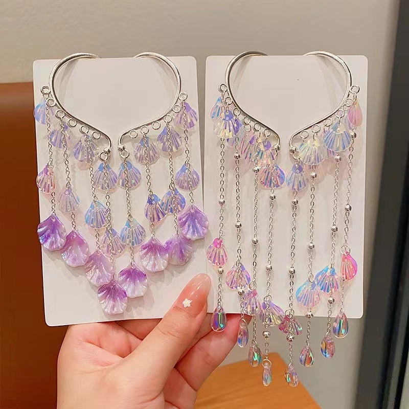 Nāriņas princeses mazuļa ausu āķis bērnu pērļu gliemežvāka matu aksesuāri meiteņu pušķīšu pieres ķēde super feju meiteņu galvassegas