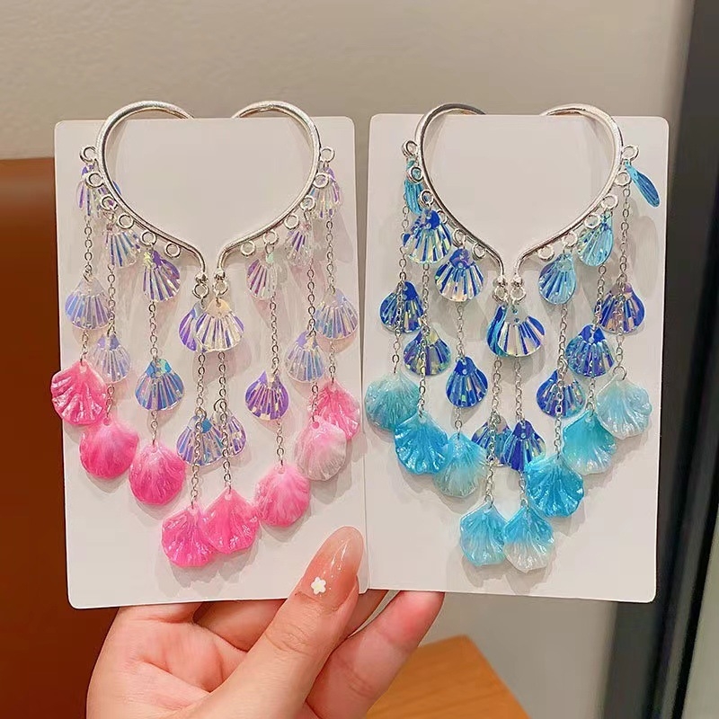 Nāriņas princeses mazuļa ausu āķis bērnu pērļu gliemežvāka matu aksesuāri meiteņu pušķīšu pieres ķēde super feju meiteņu galvassegas