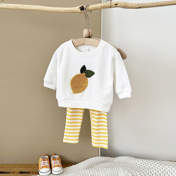 Dječje odijelo za bebe u korejskom stilu za proljeće i jesen, pletene hlače dugih rukava s vezom i voćem za novorođenče, prekogranično