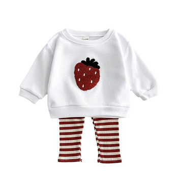 Dječje odijelo za bebe u korejskom stilu za proljeće i jesen, pletene hlače dugih rukava s vezom i voćem za novorođenče, prekogranično